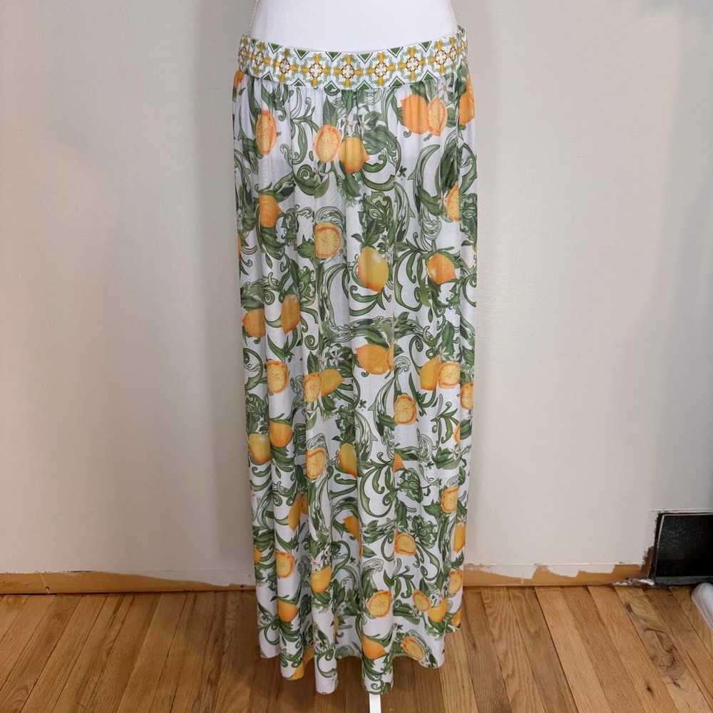Sheer Lemon Fruit Print Flowy Maxi Skirt Womens 18 - 20 Tomato Girl Cottagecore